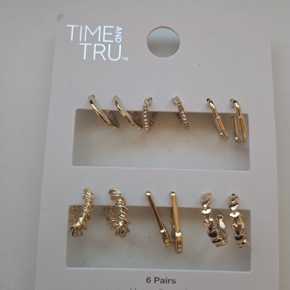 6 Pair Gold Earrings